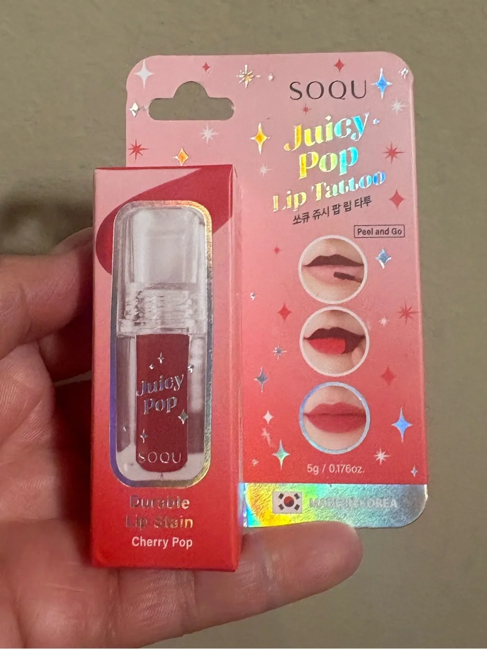 SOQU Juicy Pop Lip Stain — Cherry Pop (Red) Brand New Never Used.